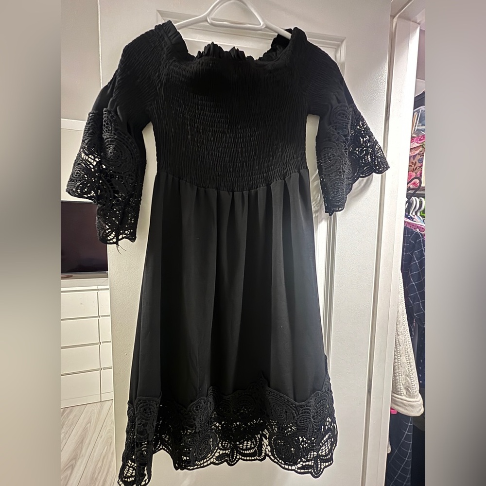 Black Crochet Sleeve Midi Dress